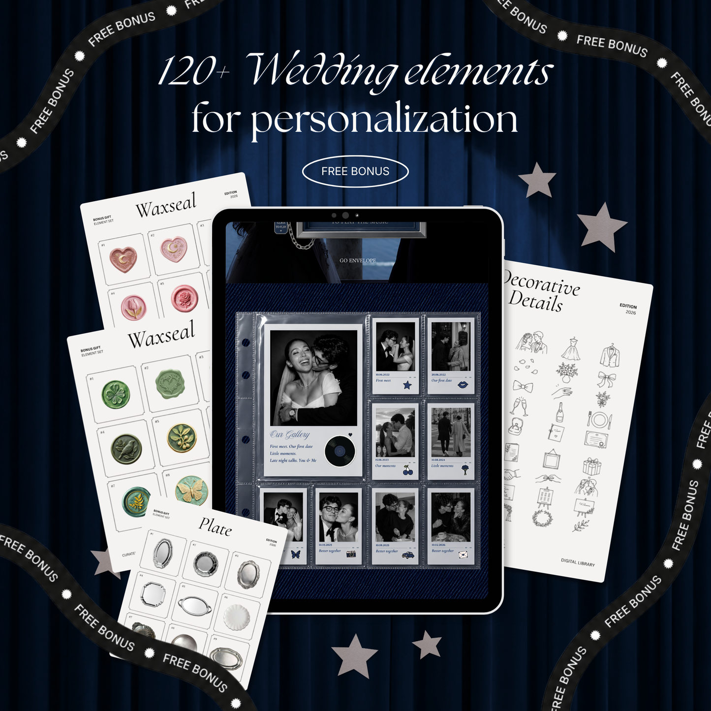 Navy Blue Photo Booth Wedding Website Template | Modern Wedding Invitation with RSVP, Music and Countdown Timer | Instant Download