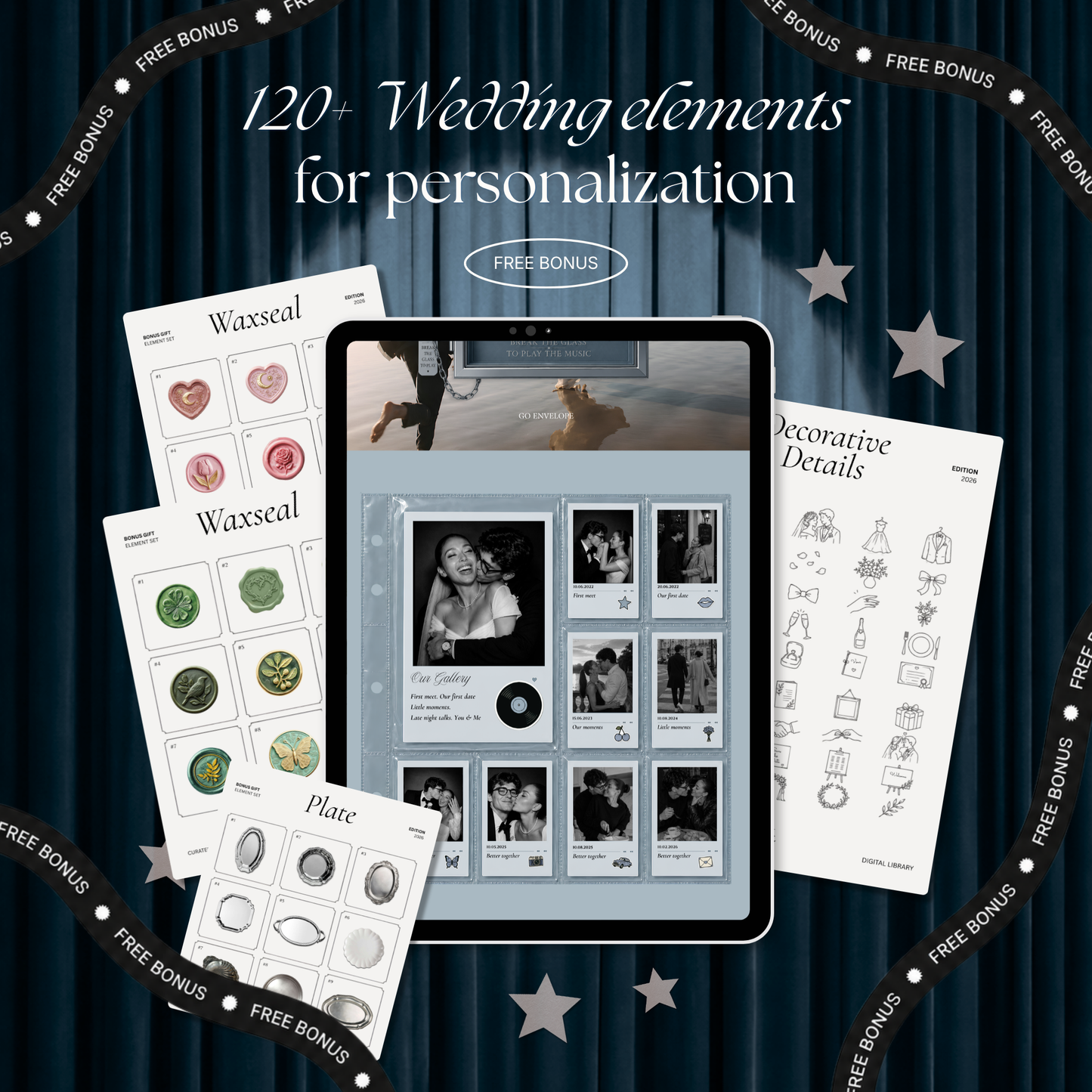 Dusty Blue Photo Booth Wedding Website Template | Modern Wedding Invitation with RSVP, Music and Countdown Timer | Instant Download