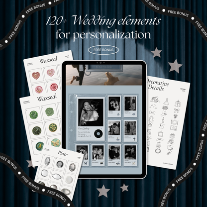 Dusty Blue Photo Booth Wedding Website Template | Modern Wedding Invitation with RSVP, Music and Countdown Timer | Instant Download