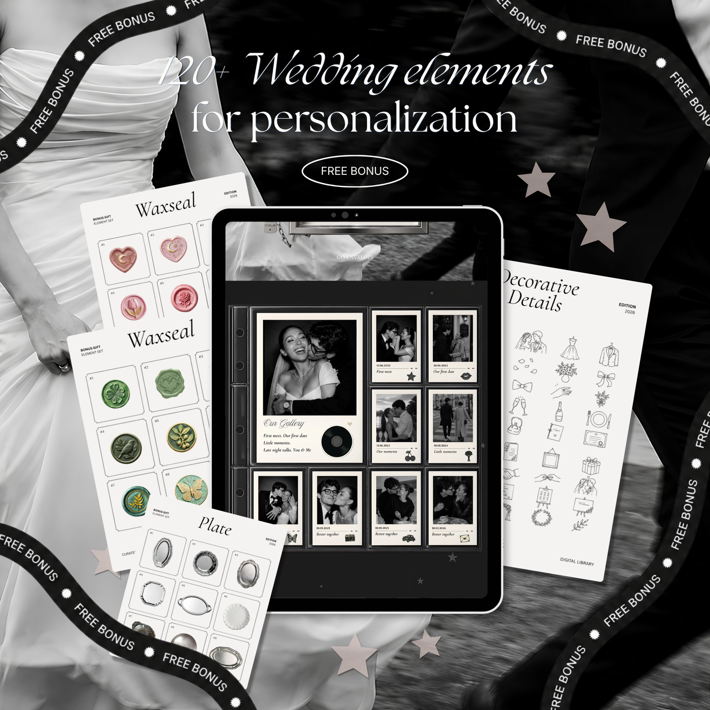 Black Photo Booth Wedding Website Template | Modern Wedding Invitation with RSVP, Music and Countdown Timer | Instant Download