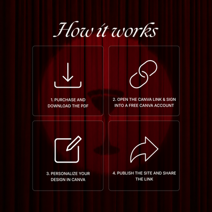 Burgundy Photo Booth Wedding Website Template | Modern Wedding Invitation with RSVP, Music and Countdown Timer | Instant Download