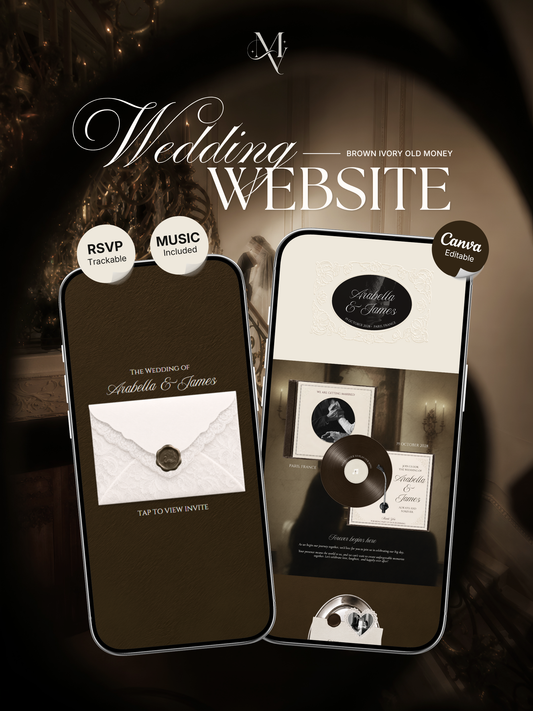 Ivory & Brown Old Money Wedding Website Template with RSVP, Music and Countdown Timer: Editable Canva Design (Digital Download)