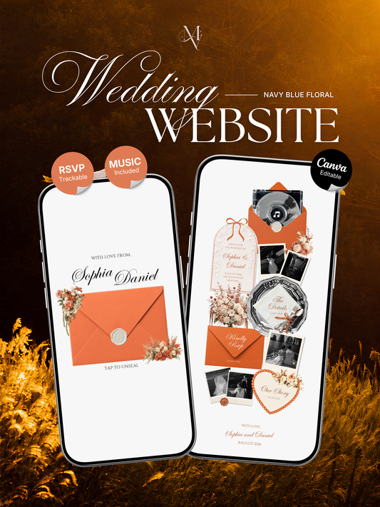 Burnt Orange Digital Wedding Invitation with RSVP, Music and Countdown Timer: Editable Canva Website (Digital Download)