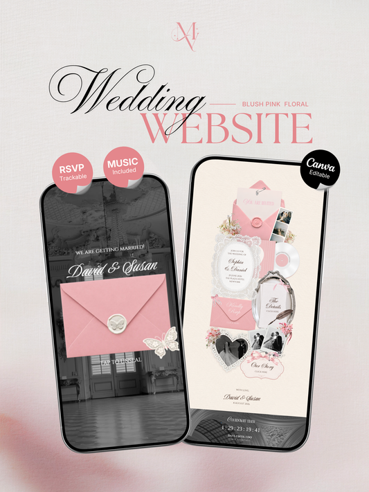 Pink & Ivory Floral Wedding Website Template with RSVP, Music and Countdown Timer: Wedding Invitations (Digital Download)