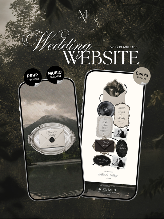 Old Money Wedding Website Template with RSVP, Music and Countdown Timer: Classic Lace Digital Invitation