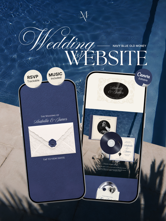 Navy & Dusty Blue Wedding Website Template with RSVP, Music and Countdown Timer: Website Wedding Template (Instant Download)