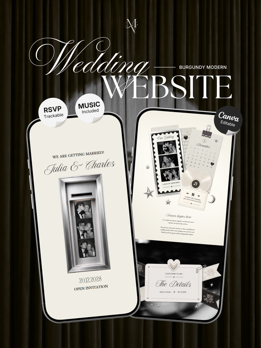 Ivory Photo Booth Wedding Website Template | Modern Wedding Invitation with RSVP, Music and Countdown Timer | Instant Download