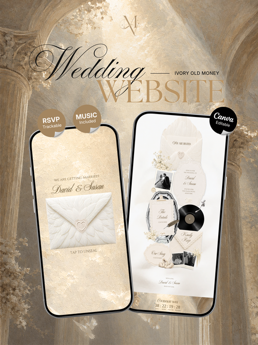 Ivory Wedding Website Template Canva | Old Money Vintage Digital Invitation with RSVP, Music and Countdown Timer | Instant Download