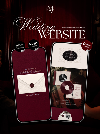 Burgundy & Ivory Wedding Website Template with RSVP, Music and Countdown Timer: Digital Wedding Template (Digital Download)