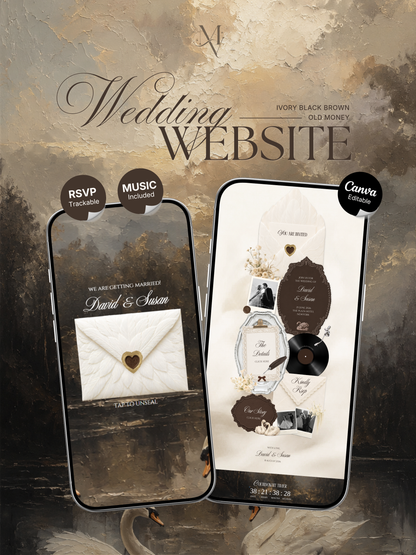 Old Money Wedding Website Template with RSVP , Music and Countdown Timer: Classic Lace Digital Wedding Invitation | Instant Download