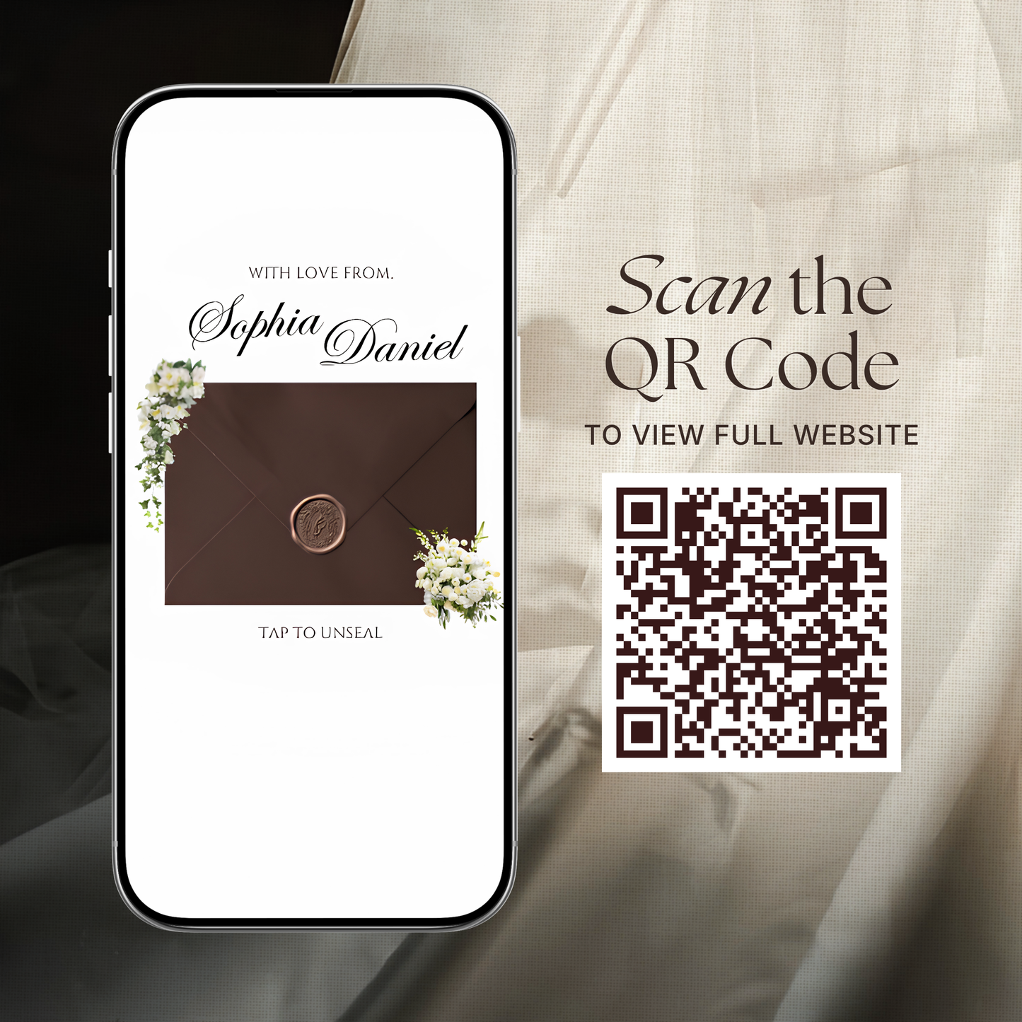 Brown & Ivory Floral Wedding Website Template with RSVP, Music and Countdown Timer: Editable Canva Website (Digital Download)
