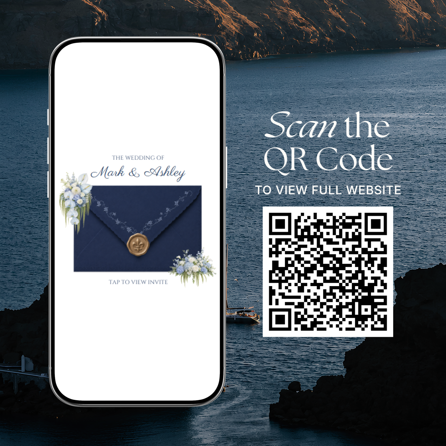 Navy & Dusty Blue Wedding Website Template with RSVP, Music and Countdown Timer | Digital Wedding Template (Digital Download)
