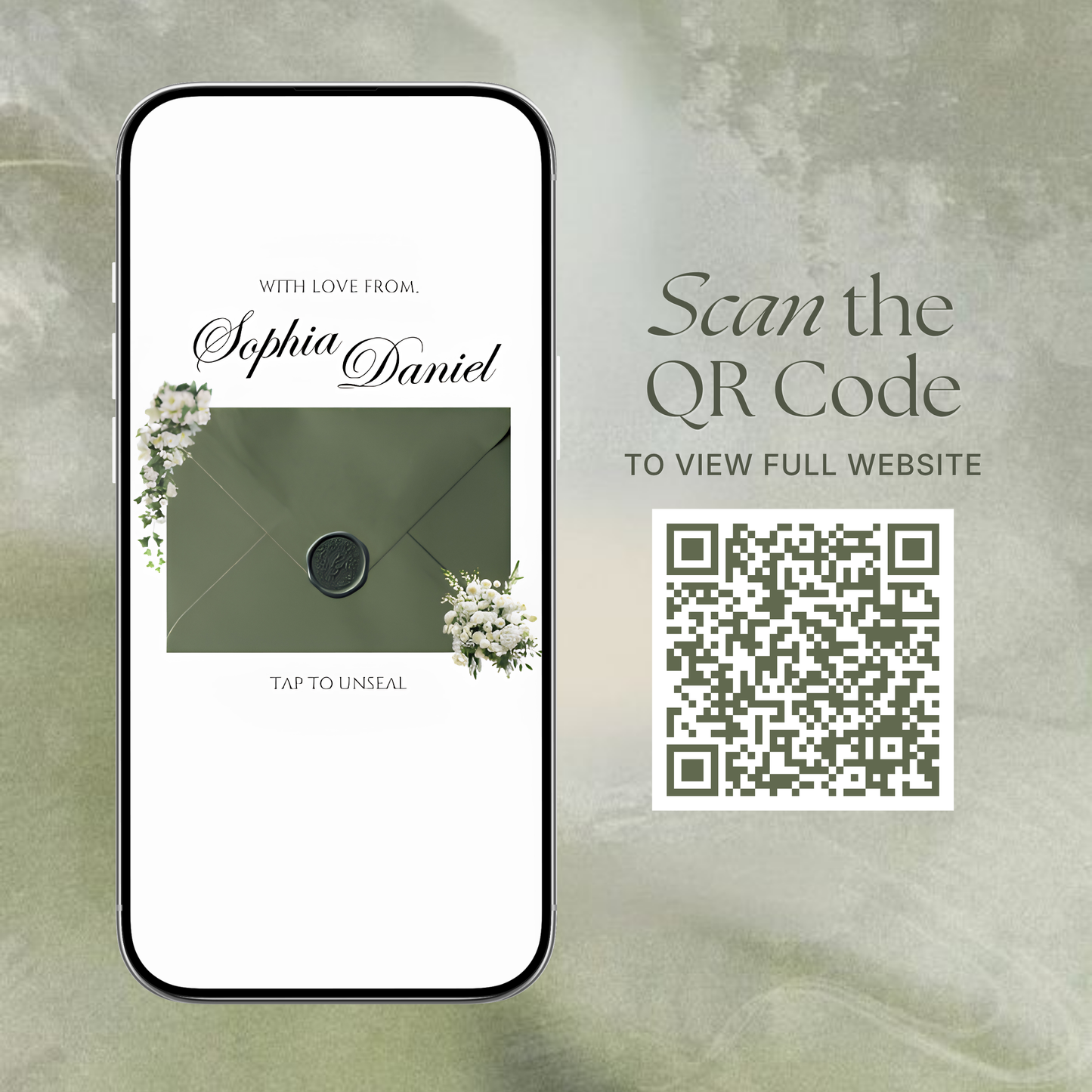 Sage Green Ivory Floral Wedding Website Template with RSVP, Music and Countdown Timer: Editable Canva Website (Digital Download