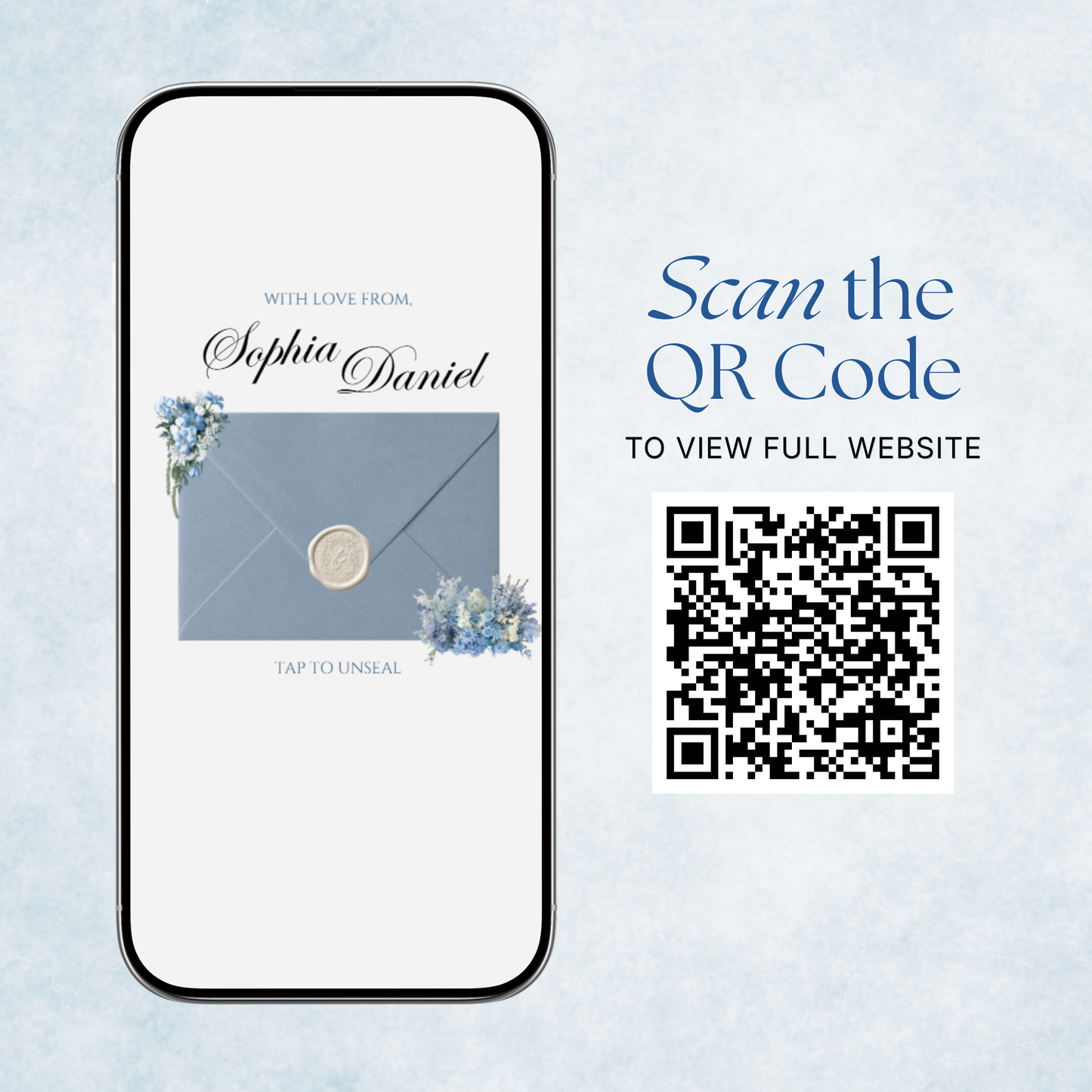 Dusty Blue Floral Wedding Website Template with RSVP, Music and Countdown Timer: Canva Editable Template (Digital Download)