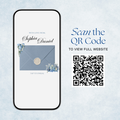 Dusty Blue Floral Wedding Website Template with RSVP, Music and Countdown Timer: Canva Editable Template (Digital Download)