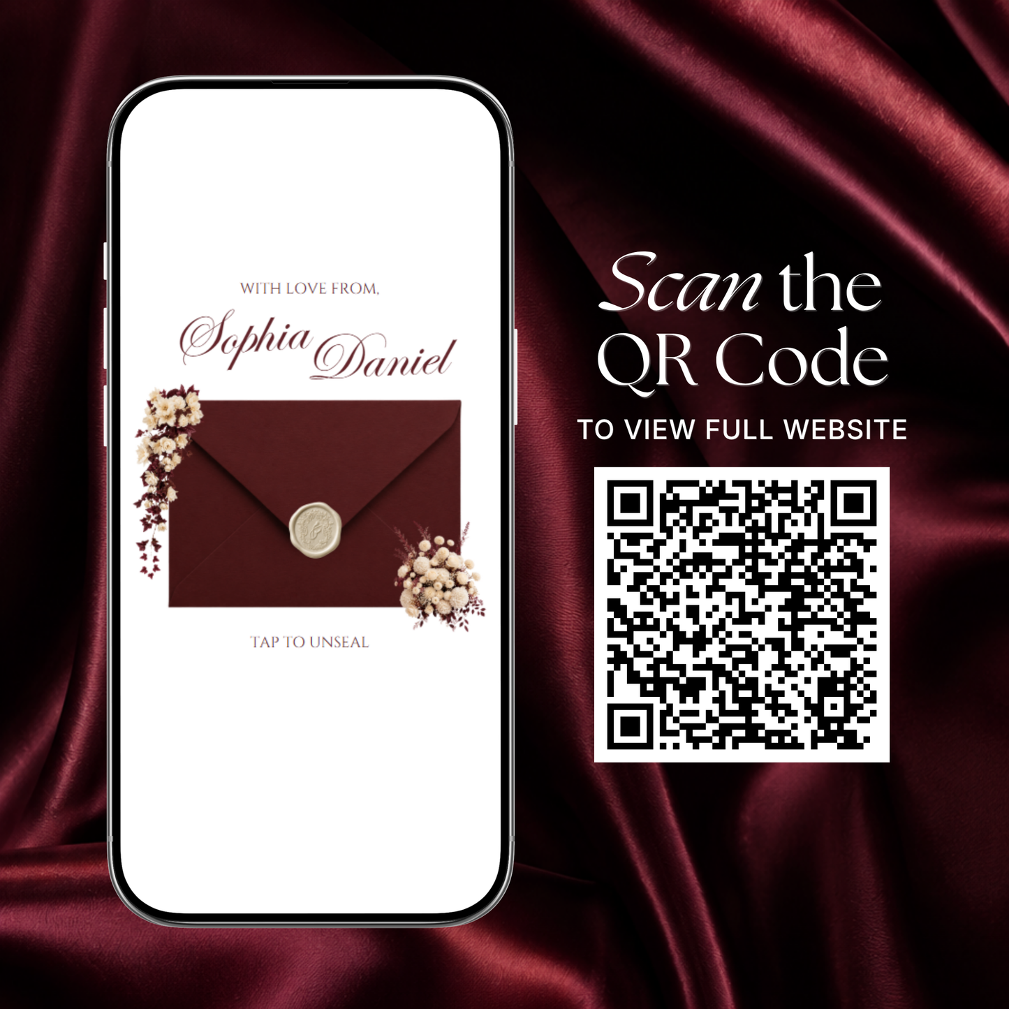 Burgundy & Ivory Wedding Website Template | Vintage Digital Invitation with RSVP, Music and Countdown Timer (Digital Download)