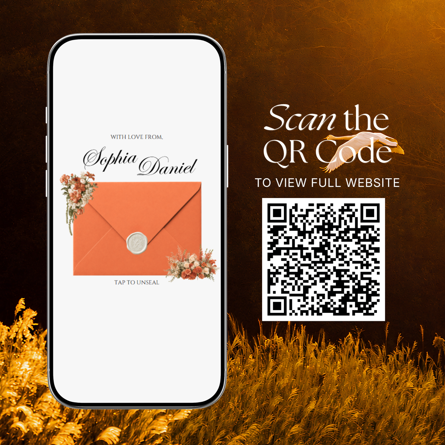 Burnt Orange Digital Wedding Invitation with RSVP, Music and Countdown Timer: Editable Canva Website (Digital Download)