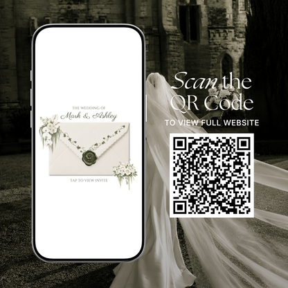 Sage & Ivory Wedding Website Template with RSVP, Music and Countdown Timer | Classic Floral Envelope Digital Invitation (Digital Download)