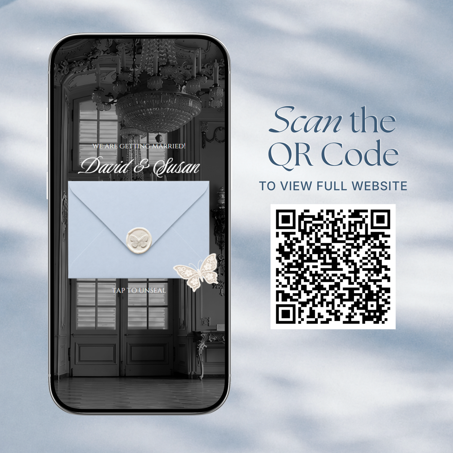 Brown & Dusty Blue Wedding Website Template with RSVP, Music and Countdown Timer: Classic Floral Digital Invitation (Digital Download)