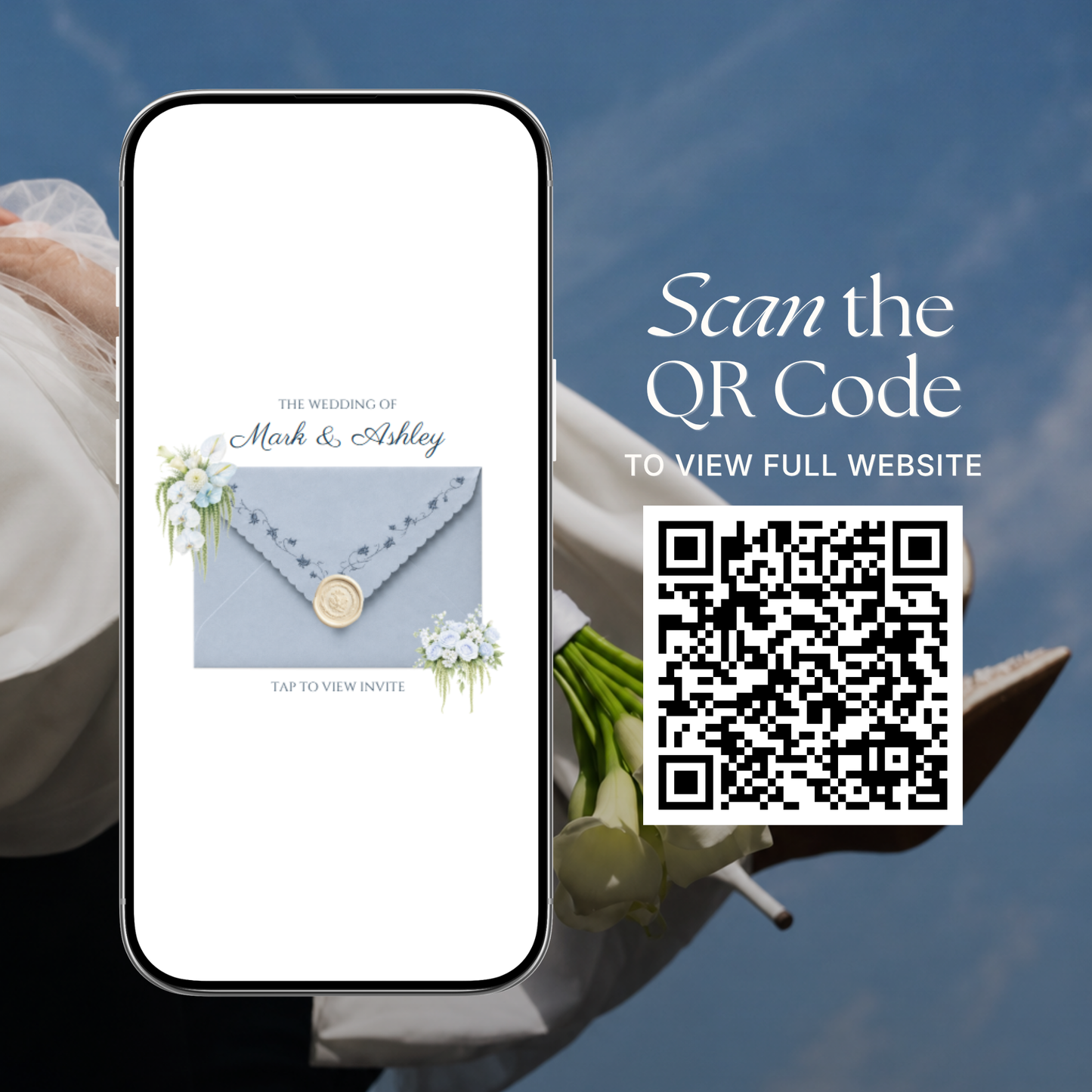 Dusty Blue Floral Wedding Website Template | Digital Wedding Invitation with RSVP, Music and Countdown Timer | Instant Download