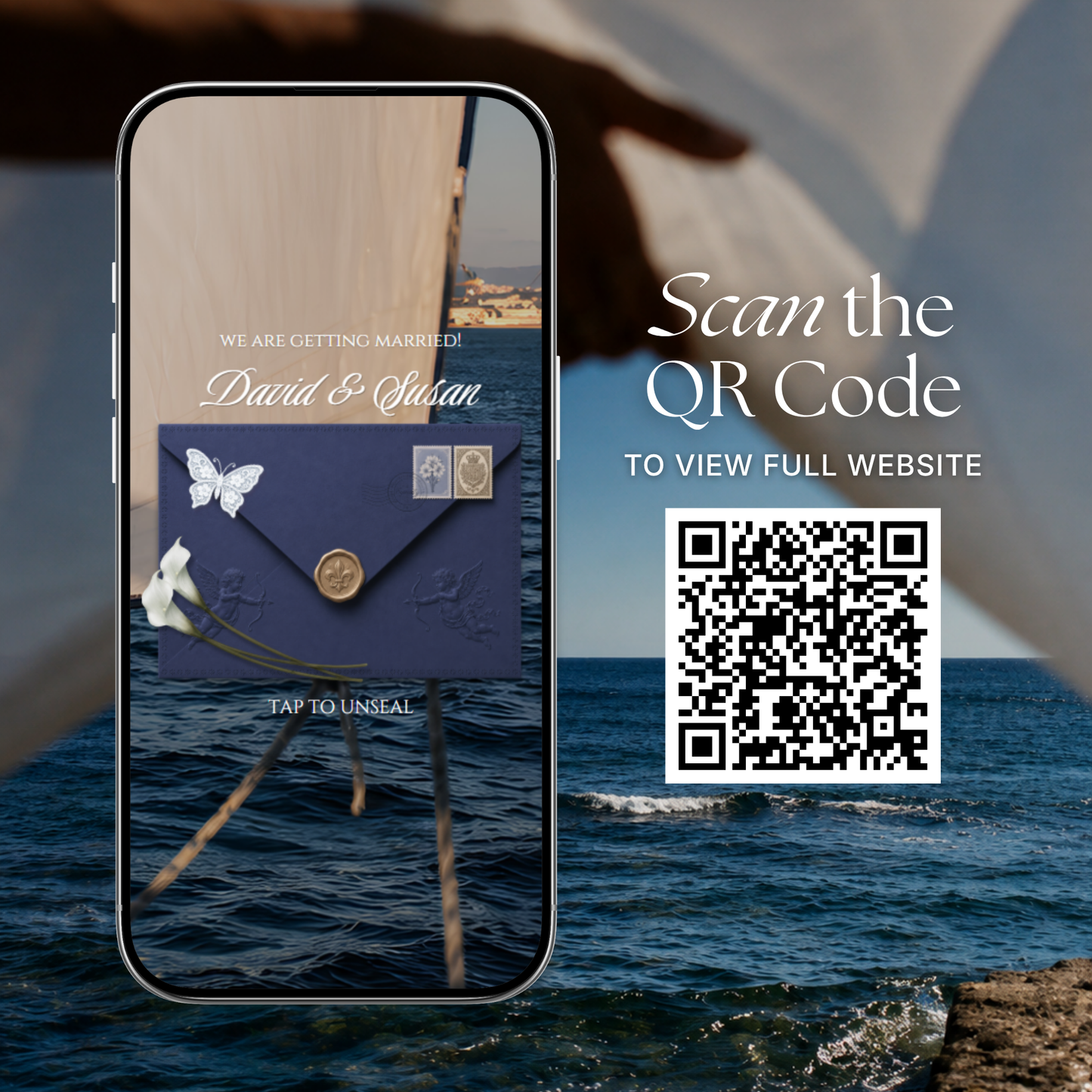 Navy & Dusty Blue Wedding Website Template with RSVP, Music and Countdown Timer: Canva Editable Template (Instant Download)
