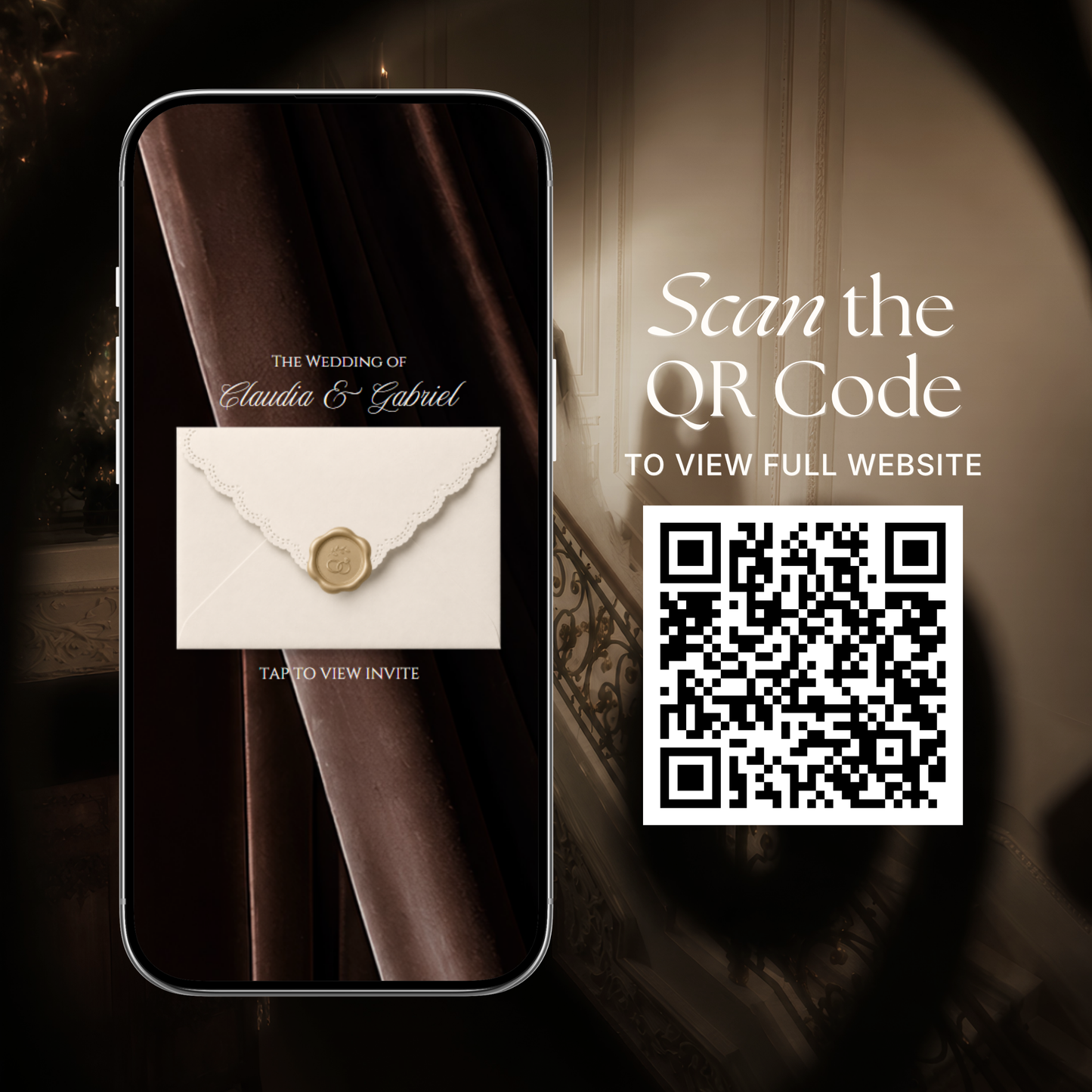 Old Money Wedding Website Template with RSVP, Music and Countdown Timer | Ivory & Brown Digital Wedding Invitation | Instant Download