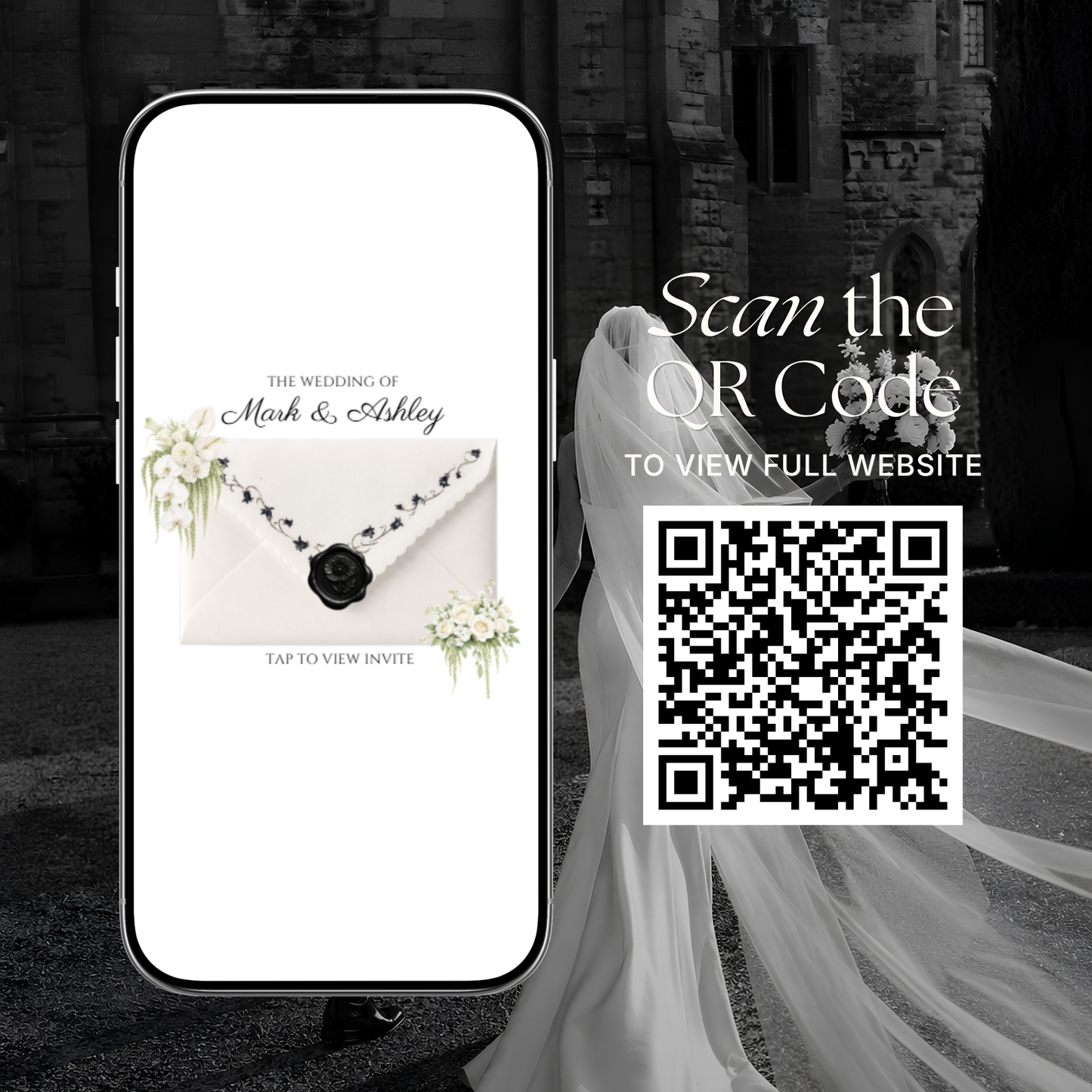 White & Black Floral Wedding Website Template | Editable Invitation with RSVP, Music and Countdown Timer (Digital Download)