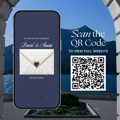 Navy & Dusty Blue Wedding Website Template with RSVP, Music and Countdown : Floral Classic Envelope Digital Invitation (Digital Download)