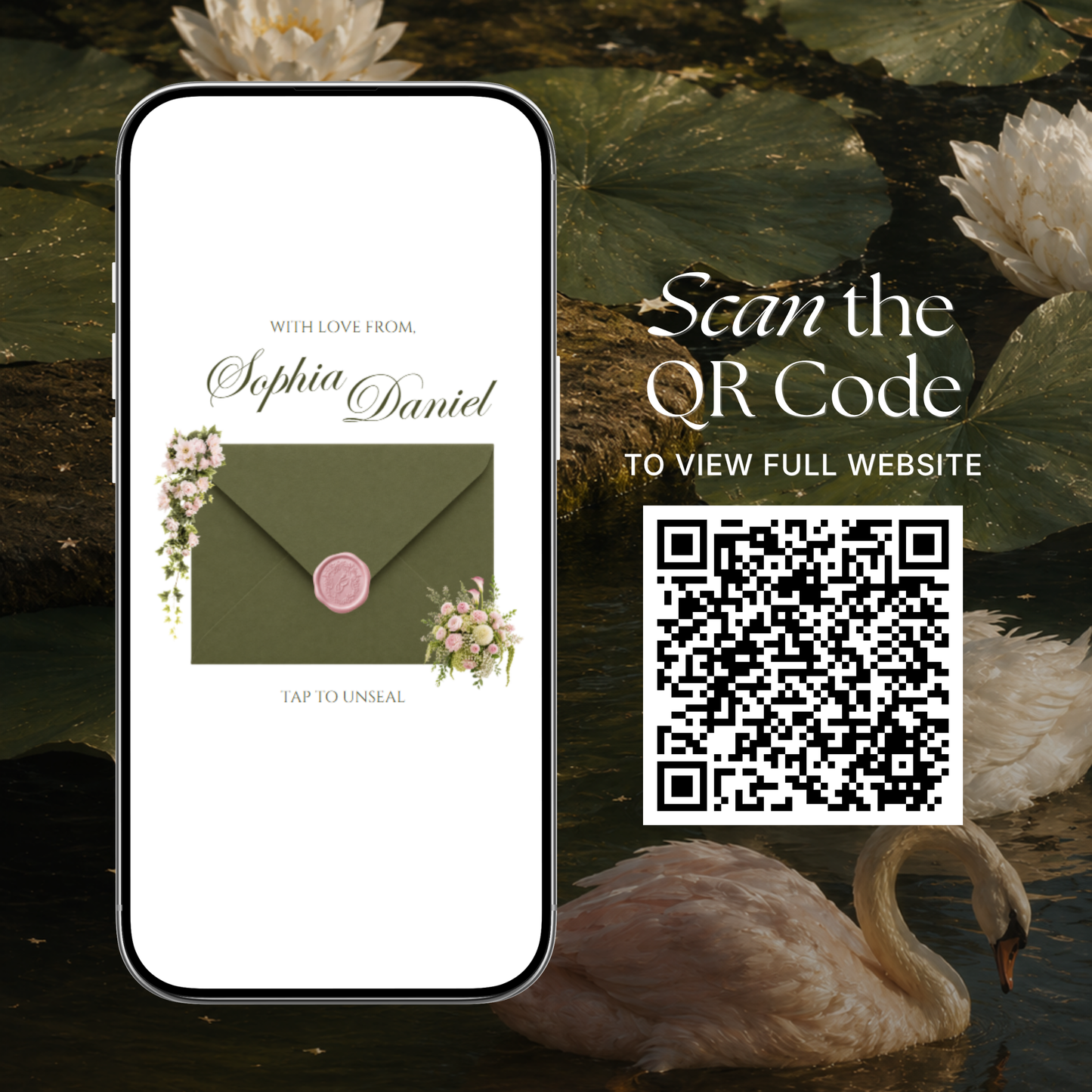 Olive Green & Pink Floral Wedding Website Template with RSVP, Music and Countdown Timer: Wedding Template (Digital Download)