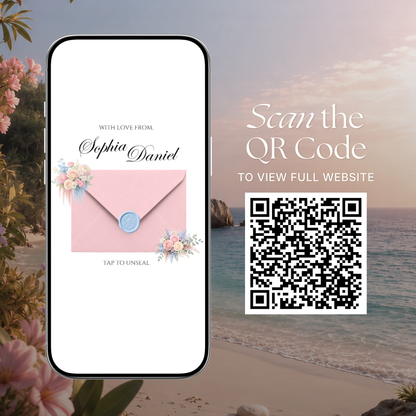Blush Pink & Blue Wedding Website Template with RSVP, Music and Countdown | Floral Classic Envelope Digital Invitation (Instant Download)