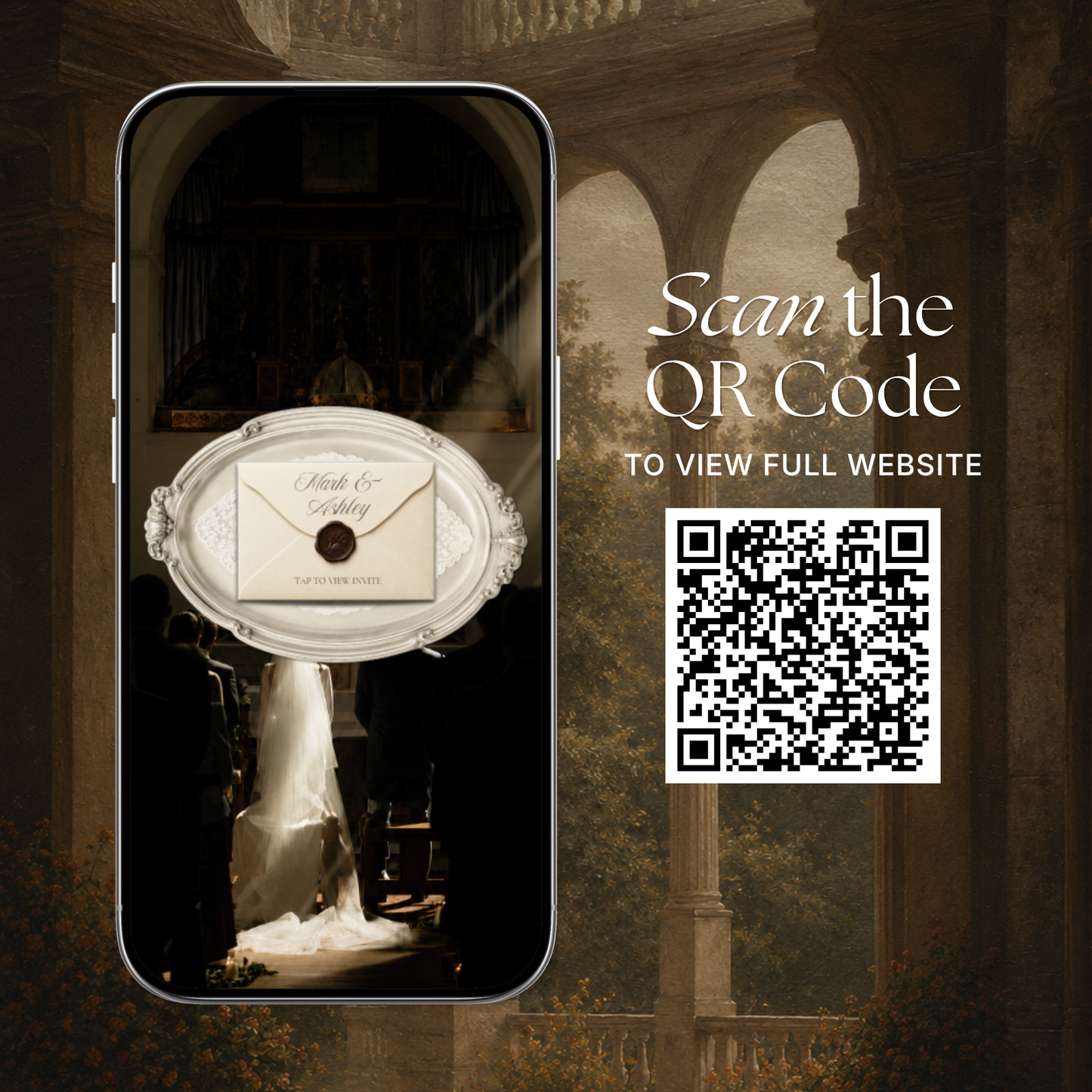 Old Money Wedding Website Template | Brown & Ivory Digital Wedding Invitation with RSVP, Music and Countdown Timer | Instant Download