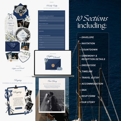 Navy & Dusty Blue Wedding Website Template | Editable Invitation with RSVP, Music and Countdown Timer (Digital Download)