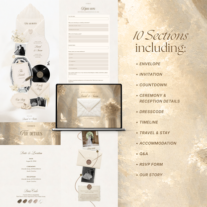 Ivory Wedding Website Template Canva | Old Money Vintage Digital Invitation with RSVP, Music and Countdown Timer | Instant Download
