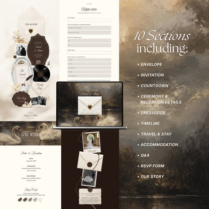 Old Money Wedding Website Template with RSVP , Music and Countdown Timer: Classic Lace Digital Wedding Invitation | Instant Download