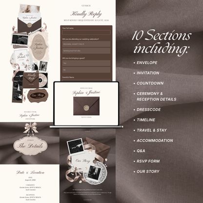 Espresso Brown Ivory Floral Wedding Website Template with RSVP, Music and Countdown Timer: Digital Wedding Template (Digital Download)