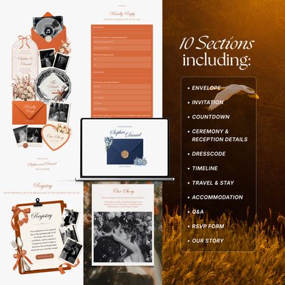 Burnt Orange Digital Wedding Invitation with RSVP, Music and Countdown Timer: Editable Canva Website (Digital Download)