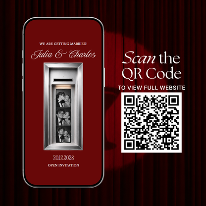 Burgundy Photo Booth Wedding Website Template | Modern Wedding Invitation with RSVP, Music and Countdown Timer | Instant Download