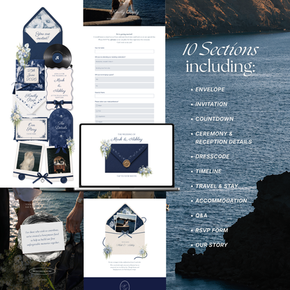 Navy & Dusty Blue Wedding Website Template with RSVP, Music and Countdown Timer | Digital Wedding Template (Digital Download)