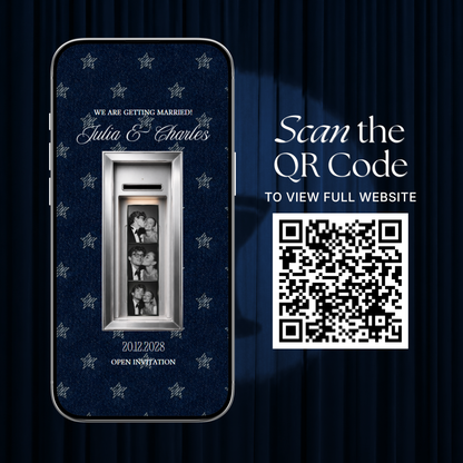 Navy Blue Photo Booth Wedding Website Template | Modern Wedding Invitation with RSVP, Music and Countdown Timer | Instant Download