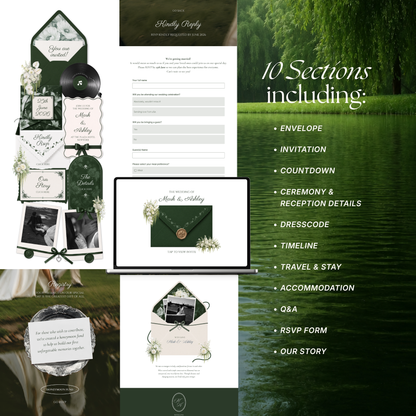 White & Green Wedding Website Template with RSVP, Music and Countdown Timer: Digital Wedding Template (Instant Download)