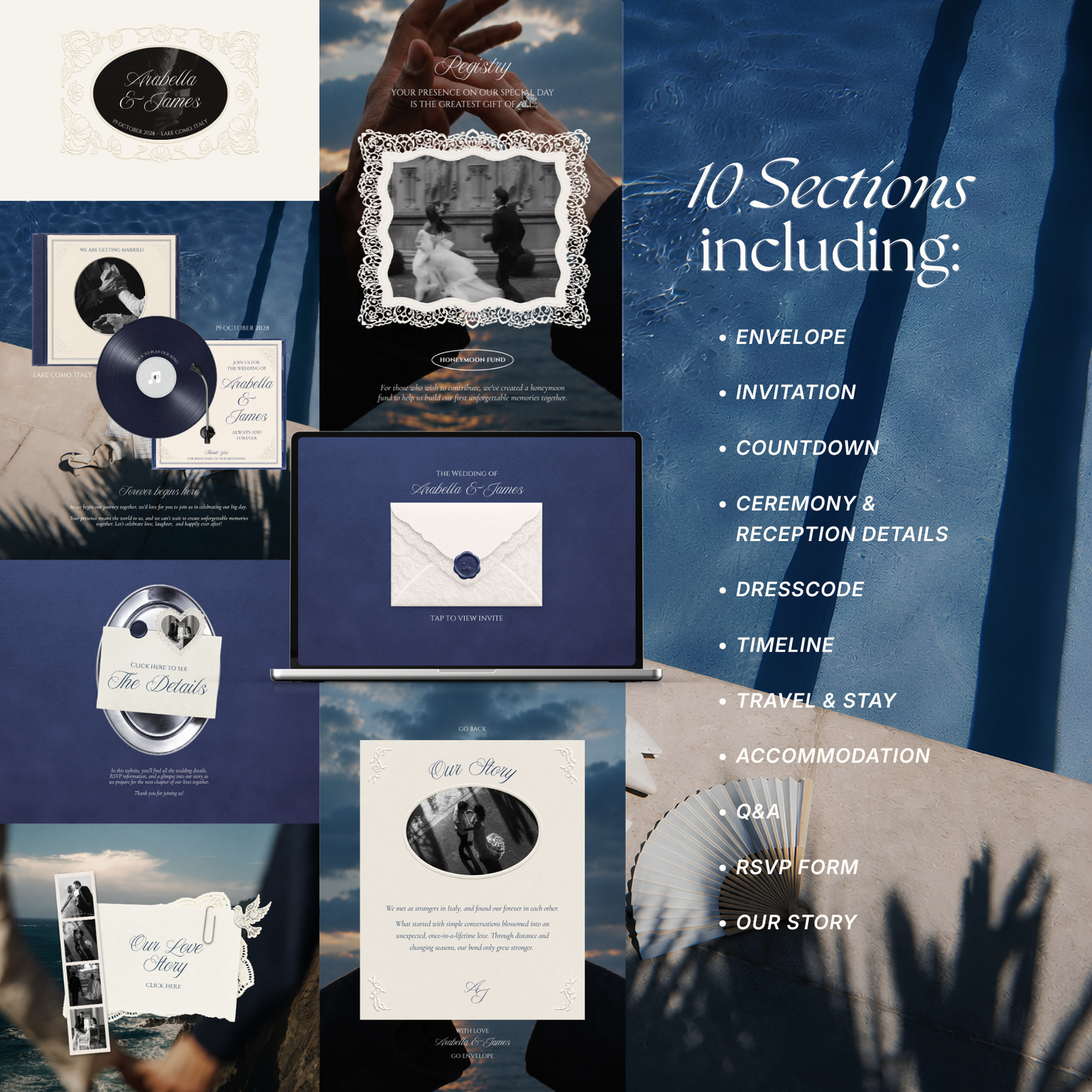 Navy & Dusty Blue Wedding Website Template with RSVP, Music and Countdown Timer: Website Wedding Template (Instant Download)