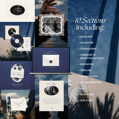 Navy & Dusty Blue Wedding Website Template with RSVP, Music and Countdown Timer: Website Wedding Template (Instant Download)
