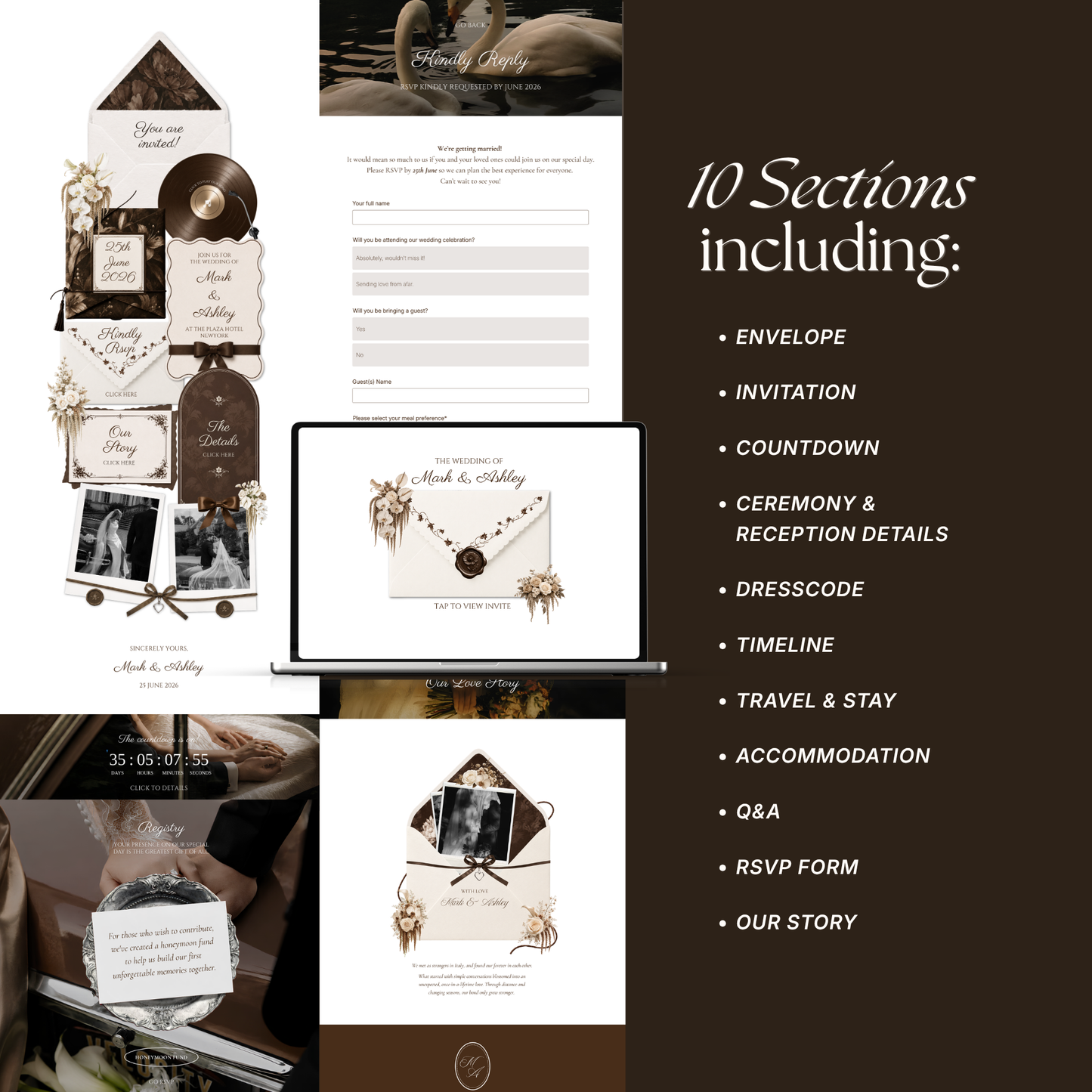 Brown & Ivory Wedding Website Template | Editable Invitation with RSVP, Music and Countdown Timer (Digital Download)