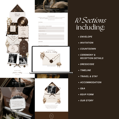 Brown & Ivory Wedding Website Template | Editable Invitation with RSVP, Music and Countdown Timer (Digital Download)