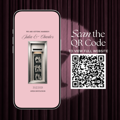 Blush Pink Photo Booth Wedding Website Template | Modern Wedding Invitation with RSVP, Music and Countdown Timer | Instant Download