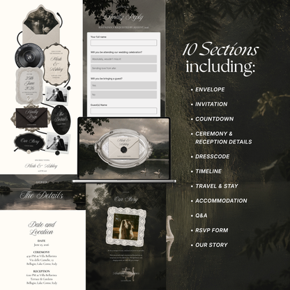 Old Money Wedding Website Template with RSVP, Music and Countdown Timer: Classic Lace Digital Invitation
