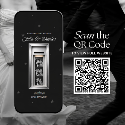 Black Photo Booth Wedding Website Template | Modern Wedding Invitation with RSVP, Music and Countdown Timer | Instant Download