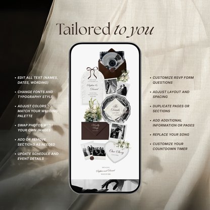 Brown & Ivory Floral Wedding Website Template with RSVP, Music and Countdown Timer: Editable Canva Website (Digital Download)