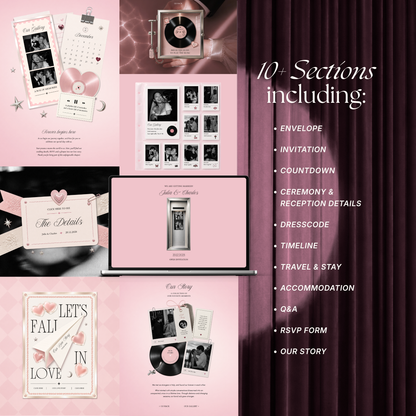 Blush Pink Photo Booth Wedding Website Template | Modern Wedding Invitation with RSVP, Music and Countdown Timer | Instant Download