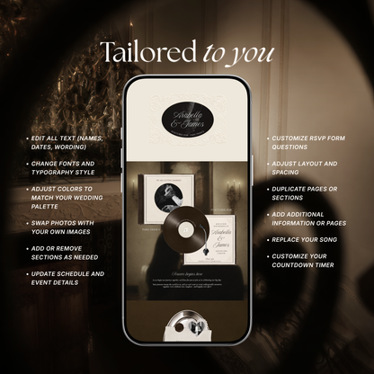 Ivory & Brown Old Money Wedding Website Template with RSVP, Music and Countdown Timer: Editable Canva Design (Digital Download)